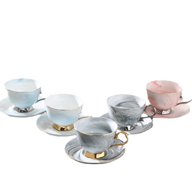 Transfronterizo nórdico simple marmoleado traje de café de cerámica británico tarde taza de té negro taza de pareja taza y platillo