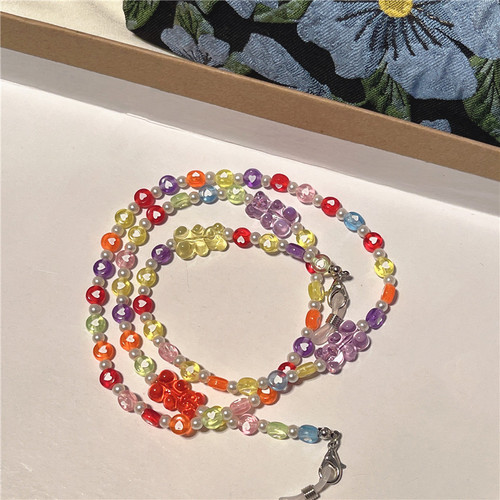 New Love Acrylic Chain, Korean INS Style Candy Color Bear Pearl Eyeglass Chain for Women
