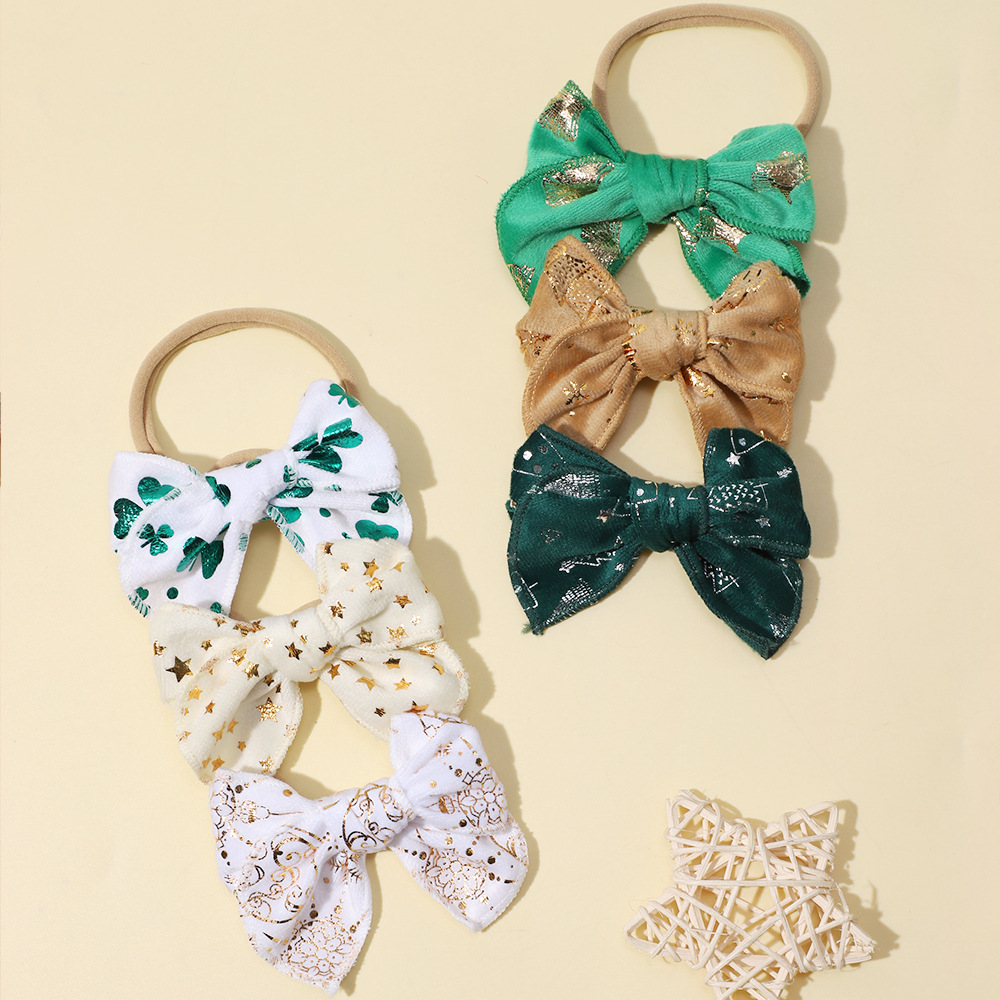 Cross-border New Foreign Trade Children's Hair Accessories Baby Bow Digital Printed Hair Band Christmas Holiday Baby Headband_voghion.com