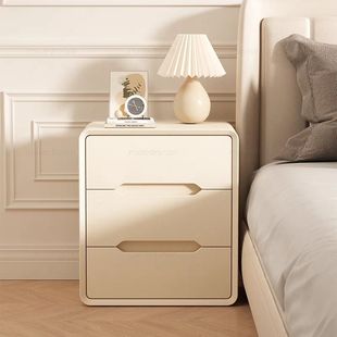 Cream Solid Wood Bedside Table Simple Modern Bedroom Home Storage Bedside Cabinet Light Luxury New Style Storage Cabinet Free Installation