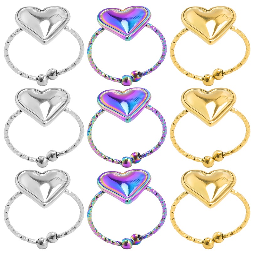 Cross-border opening adjustable ring men and women retro style stainless steel heart-shaped couple ring factory wholesale jewelry