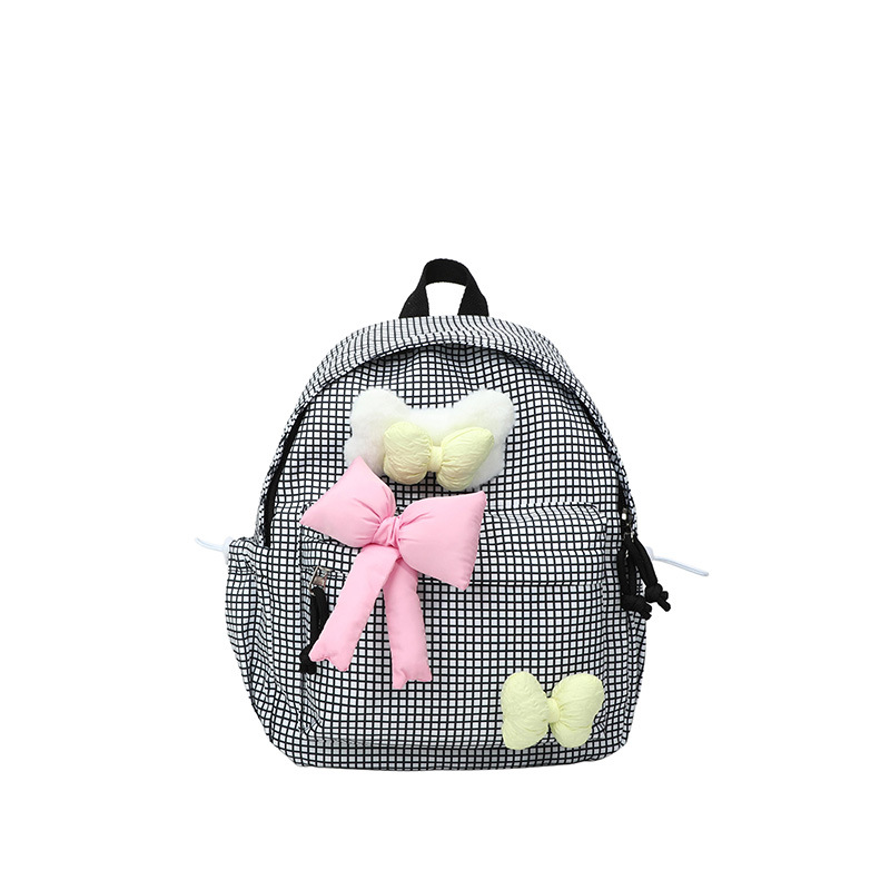 Mochila para niños y niñas a cuadros de estilo occidental, lindo lazo, literario, escuela de escuela primaria, mochila escolar, nueva mochila para niños
