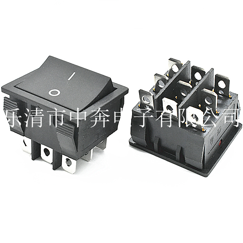9脚两档电源开关 大方形开关 9脚2档黑色翘板开关 KCD9 31*36mm