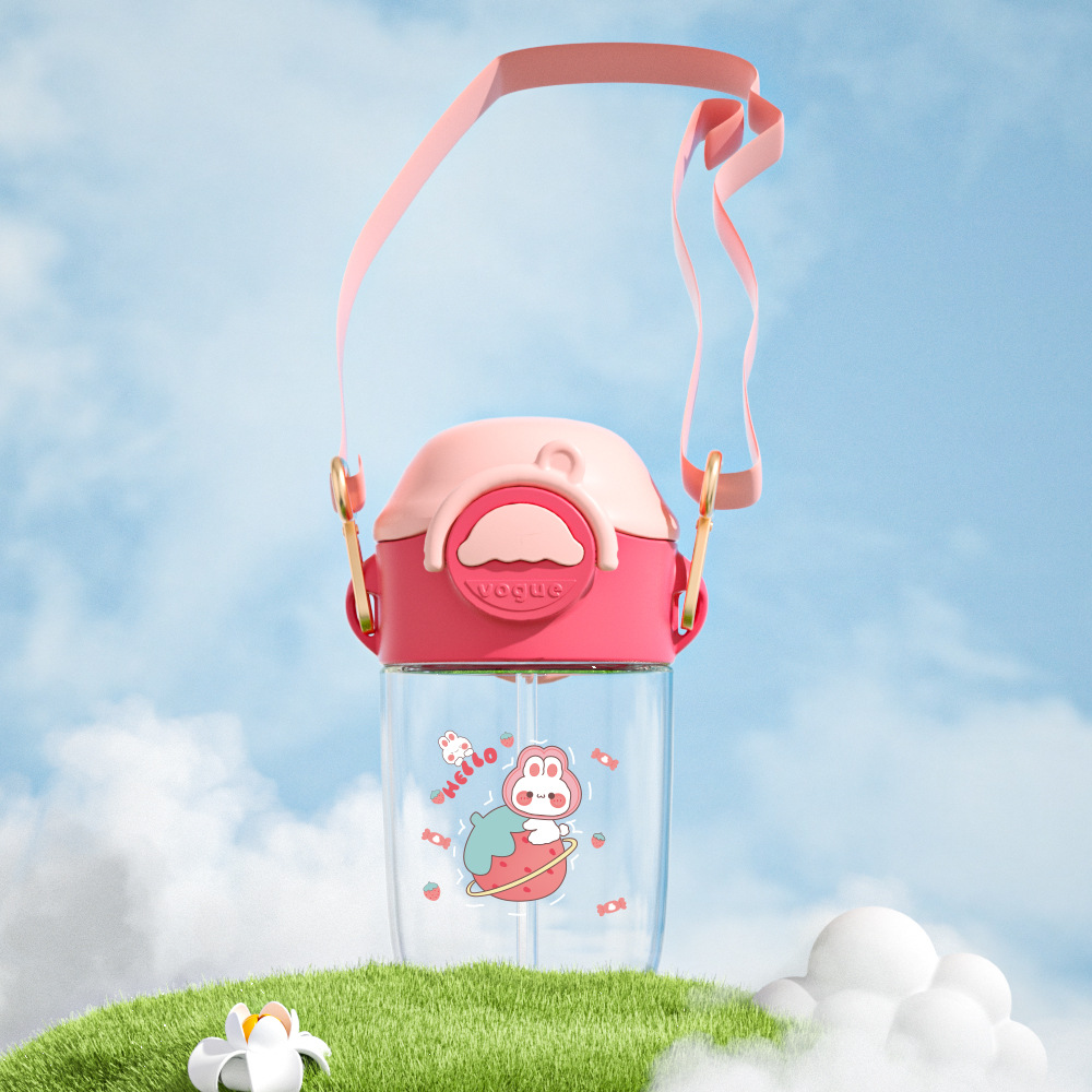 Tookie TikTok Net rojo Correa crossbody taza de paja Linda taza de agua estudiante de alta apariencia portátil taza de los niños