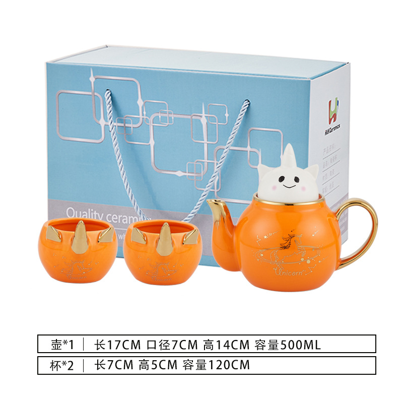 Luz nórdica de lujo flor y hierba tetera traje lindo unicornio tetera taza de té de cerámica con regalo de mano entrega de una sola pieza