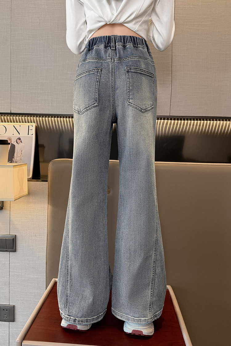 Men's Clothing Vintage Blue Flared Jeans For Kids - Stretchable Waistband, Comfortable Denim Fabric, Unisex Design For Boys & Girls (120cm-170cm)_voghion.com