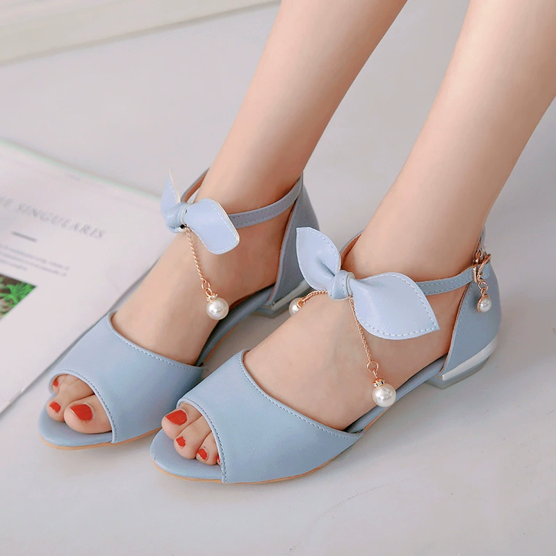 Сандалии для девочек, детская обувь с большой римской пряжкой и рыбьим носком, летняя дышащая Повседневная модная женская обувь, 11 лет, 9 лет