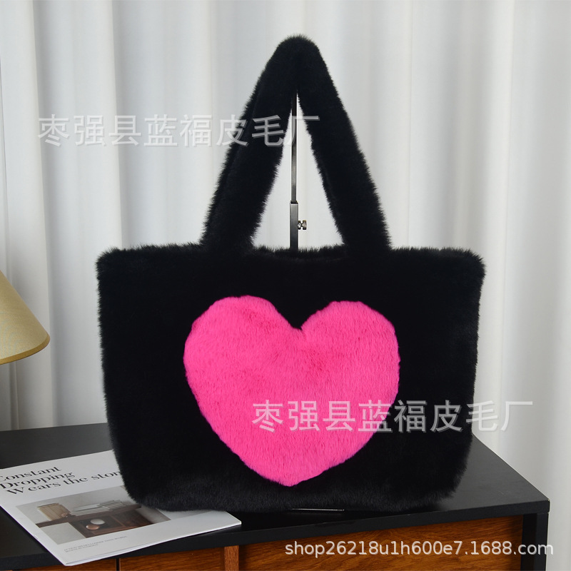 秋冬斜挎毛绒兔子托特手提包高级感女大容量可爱百搭毛毛单肩包