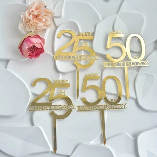 跨境ins风亚克力蛋糕插件25 50岁生日快乐纪念日快乐生日蛋糕插牌