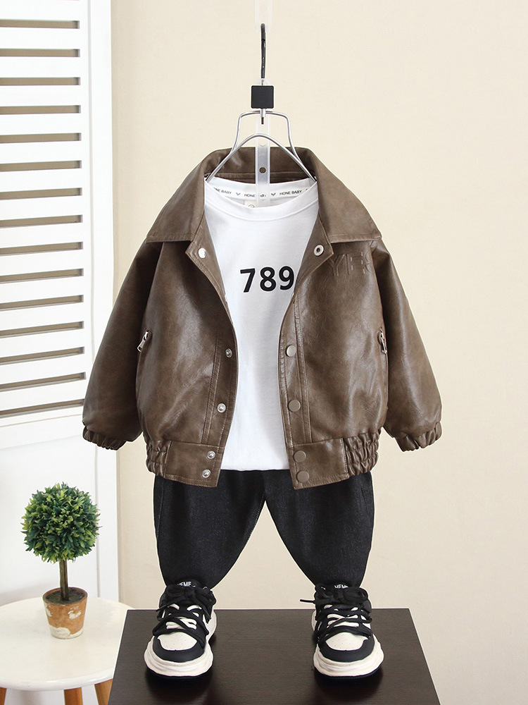 5964 Chaqueta de niño Chaqueta de cuero de estilo occidental para bebé de otoño 2025 Nuevo estilo Chaqueta de primavera y otoño para niños image 3