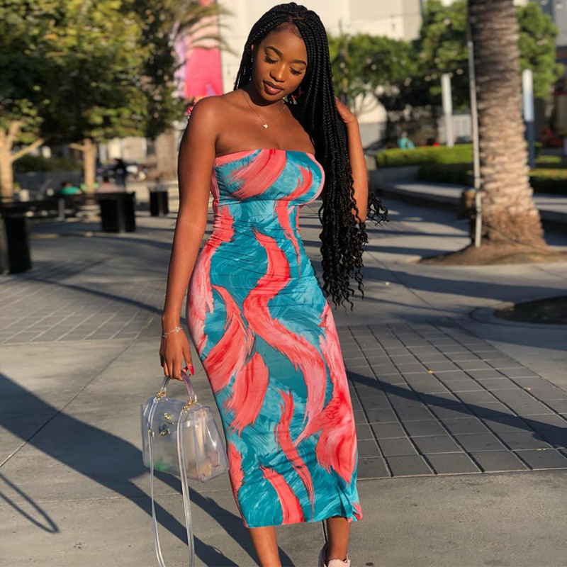 Women's Regular Dress Sexy Strapless Printing Sleeveless Printing Color Block Maxi Long Dress Daily Street display picture 37