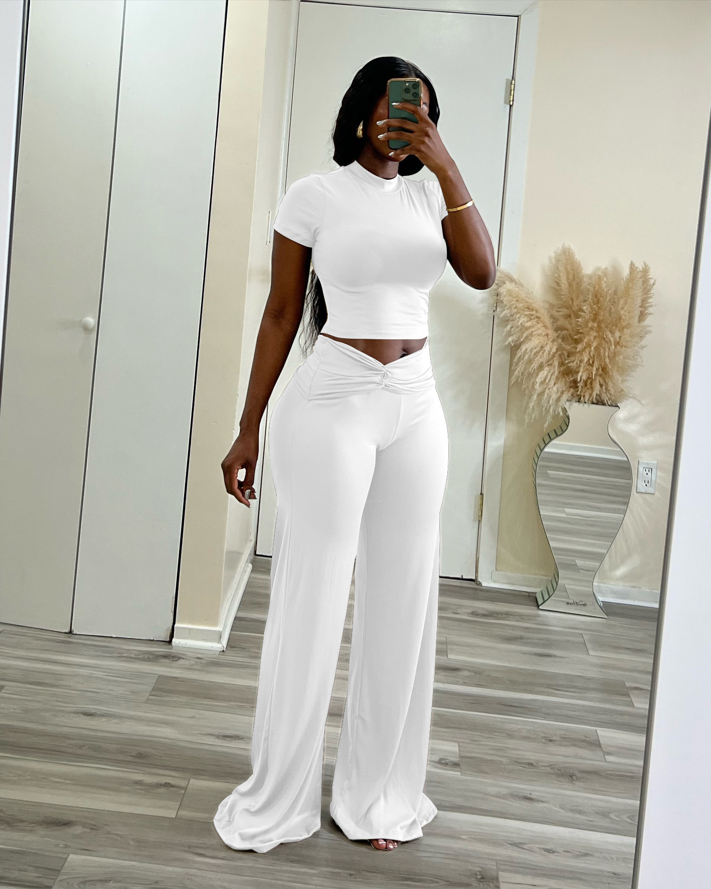 High Waisted Slimming Wide Leg Trouser And Top Two Piece Set_voghion.com
