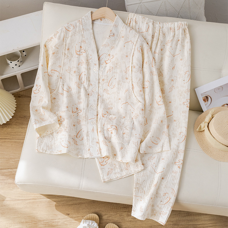 Class a Double-Layer Pure Cotton Gauze Maternity Wear, Summer Thin Style, All-Cotton Sweat-Absorbent Maternity Pajamas, Non-Tightening on the Belly, Postpartum Nursing Class a Double-Layer Pure Cotton Gauze Maternity Wear, Summer Thin Style, All-Cotton Sweat-Absorbent Maternity Pajamas, Non-Tightening on the Belly, Postpartum Nursing
