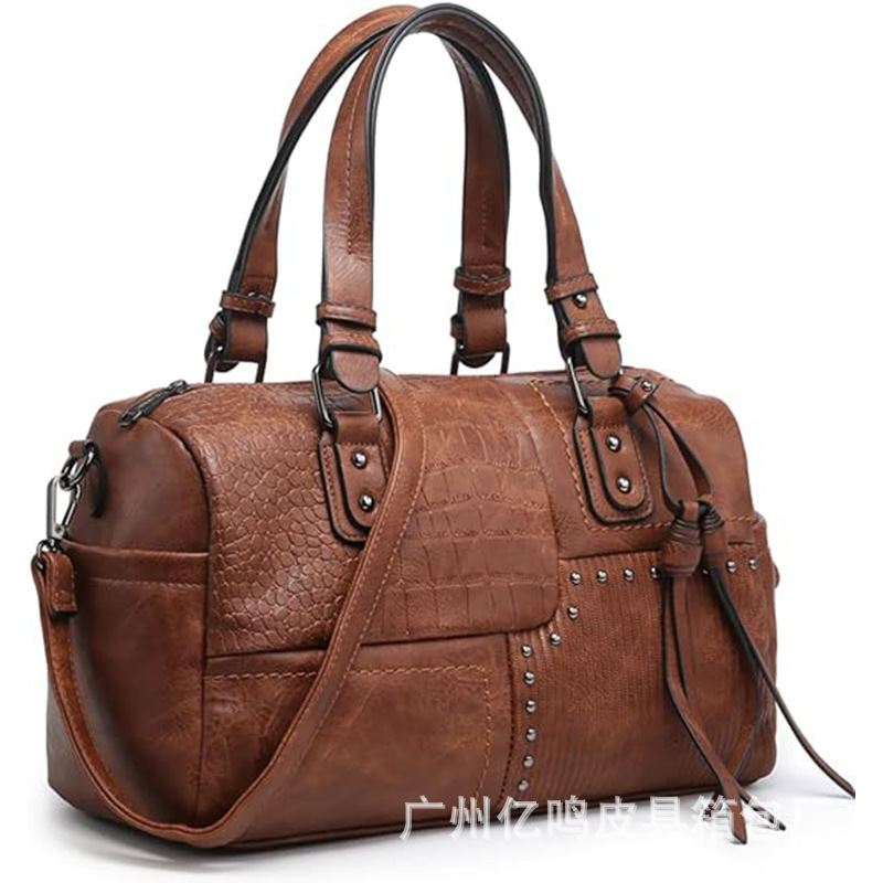 Women Soft Vegan Leather Bucket Bag Large Bag Hobo Handbag Work Satchel Shoulder Clutches Retro Rivet