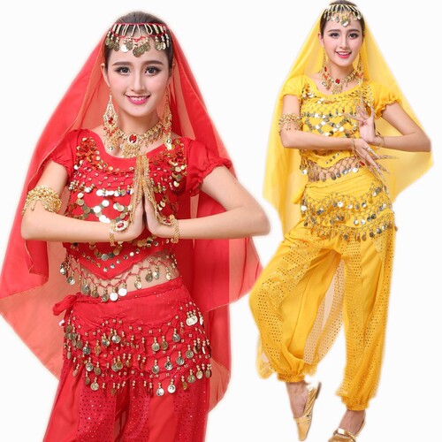 Indian dance performance clothing new ethnic dance belly dance performance clothing practice clothing highlight pants short-sleeved adult suit