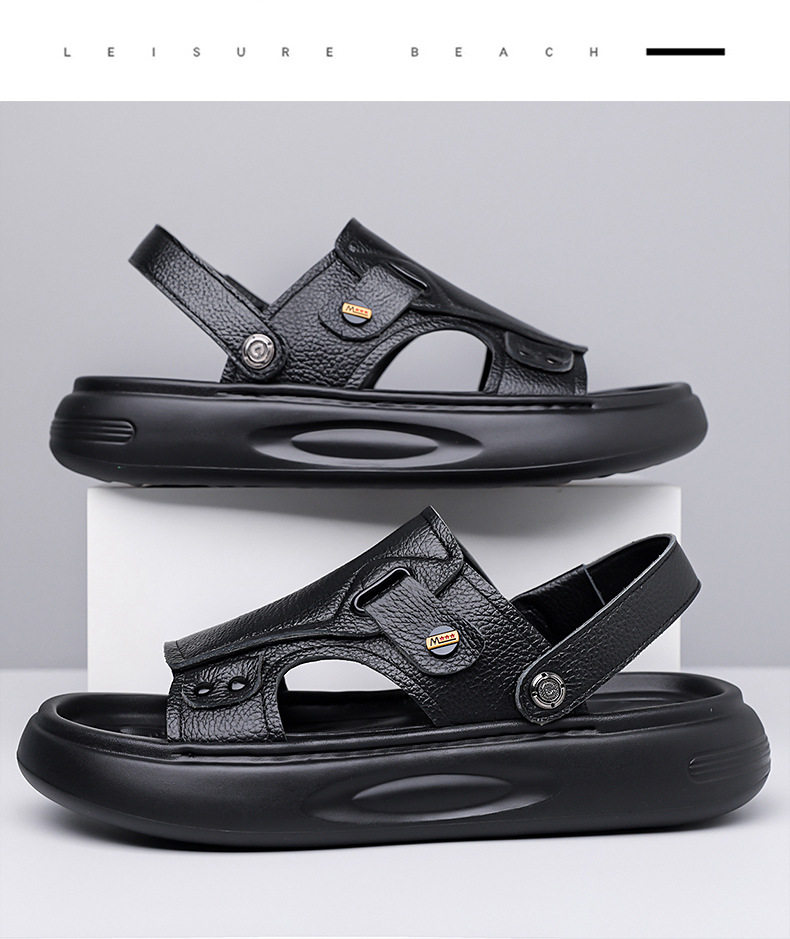 Dép sandal nam da bò lớp đầu đế dày xốp, quai hở ngón kiểu lười thoáng khí — G2S562 màu nâu, G2S562 màu đen chi tiết 20
