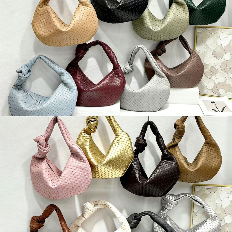 Cross-Border New Style Handmade Woven Croissant Bag, Simple and Versatile Hand-Held Knotted Bag, Single-Shoulder Underarm Bag, Solid Color Woven Bag