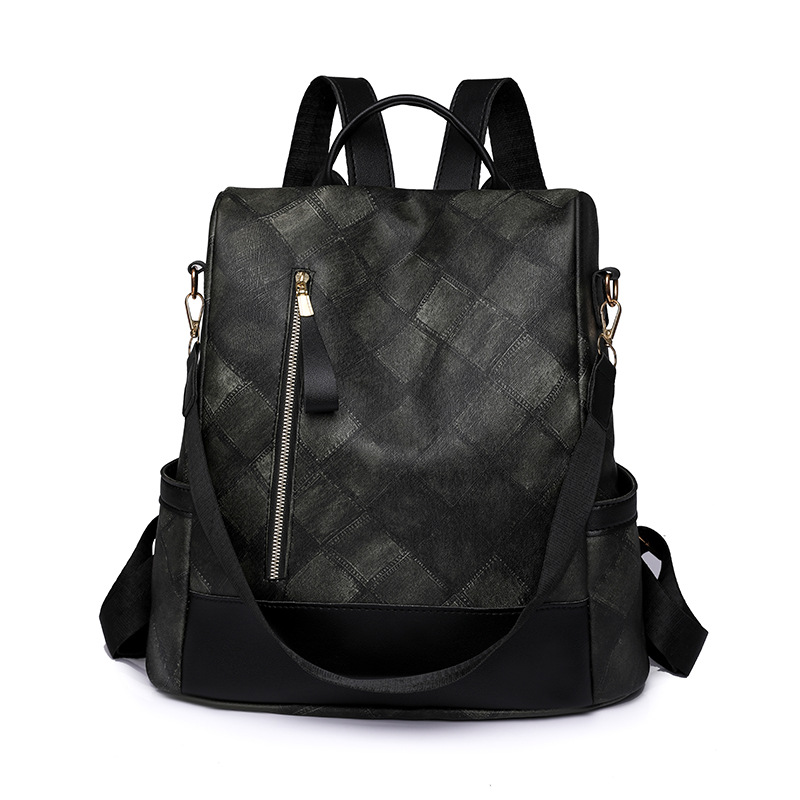 Venta al por mayor transfronteriza 2023 nueva mochila antirrobo casual para mujer moda a cuadros de cuero suave mochila de viaje de doble uso marea