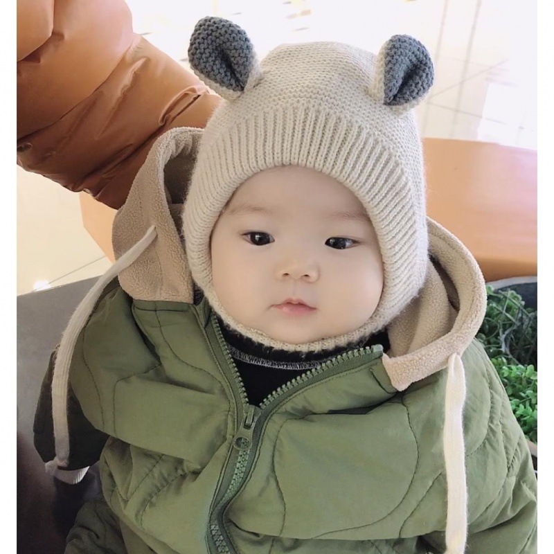 秋冬儿童帽子卡通小狗造型毛线帽子韩版加绒宝宝婴幼儿保暖套代发