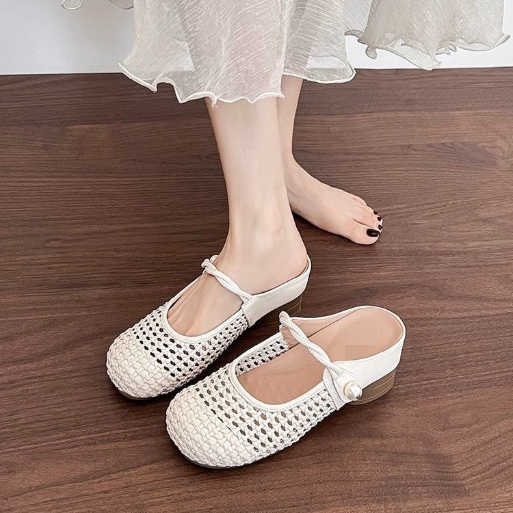 Aumentar la altura de las sandalias de la cabeza de la mitad de las sandalias de la mujer 2026 nuevo estilo de verano de malla vacío zapatos Mary Zhen zapatillas frescas image 7