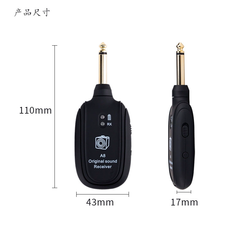 Wireless audio transmitter A8 for instruments, 730 MHz, rechargeable, up to 30 m range