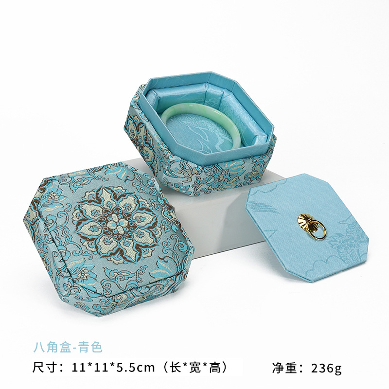Cyan-octagonal box; square octagonal embroidery box