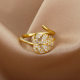 Cross-border Hot Sale 18K Gold Plated Full Diamond Titanium Steel Fadeless Open Ring Female Zircon Leaf Ring Female High Sense