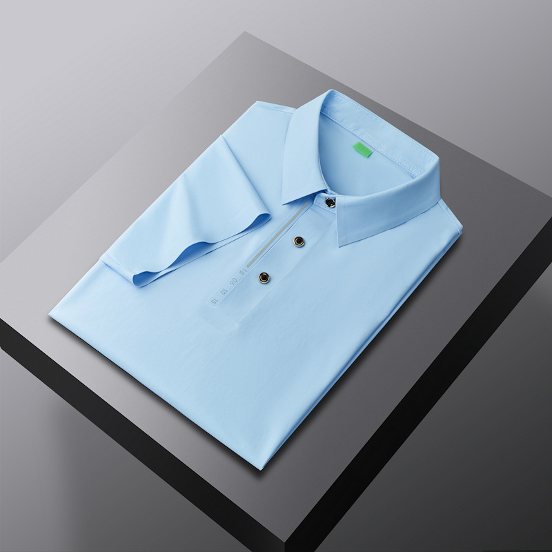 2024 verano delgado hielo sin marcas prensado polo hombre manga corta suelta negocio casual camiseta con solapa al por mayor