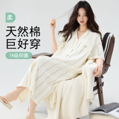 A类抗菌睡裙女士夏季纯棉短袖连衣裙可外穿大码全棉睡衣家居服女