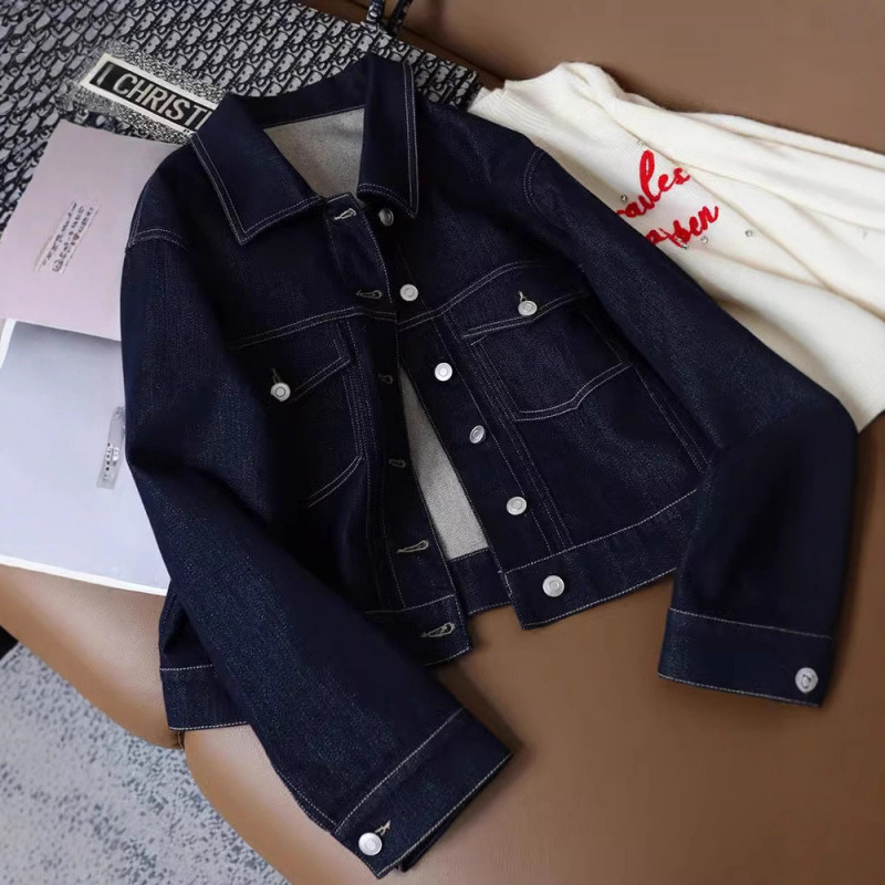 retro design short denim demi-season autumn jacket