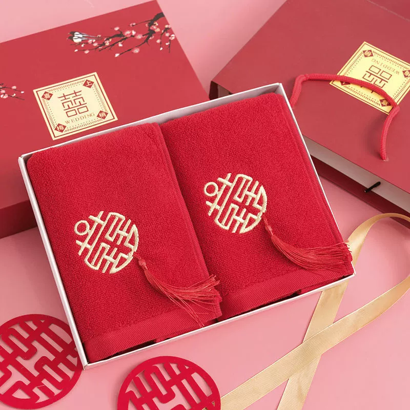 Подарочная коробка полотенце для лица свадебное красное хлопковое кисточка приданое полотенце подарочная коробка свадебное полотенце свадебное полотенце с подарком