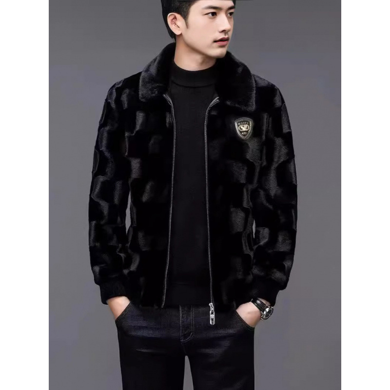 Mink Coat Men's Baoguamei Mink Whole Mink Fur Haining Leather Jacket Winter Lapel Jacket Fur Outwear Golden Mink