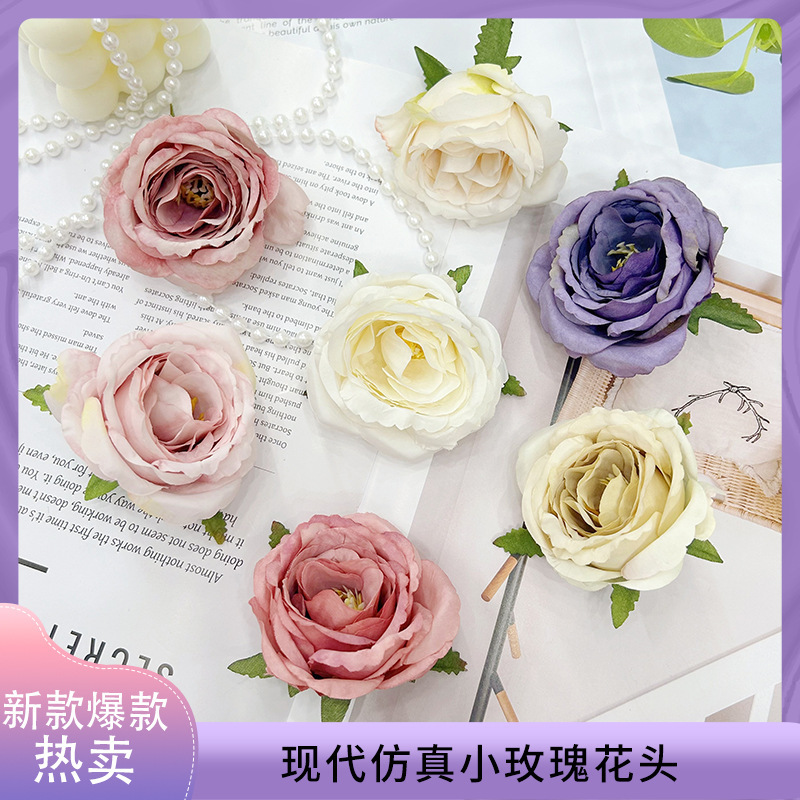 造花、レトロなバラの花頭、シルクフラワー、手作りのヘアピンアクセサリー、外国貿易シルクフラワー、クロスボーダー小さなバラの造花|undefined