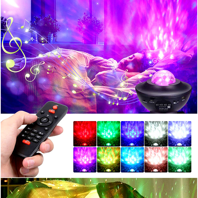 Proyección estrellada luz USB Bluetooth música giratoria agua ondulación estrellado láser etapa luz dormitorio atmósfera pequeña noche
