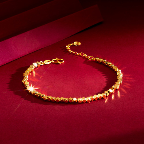 High-end bead broken gold bracelet sand gold plated 18k gold broken silver couplet trendy niche new Chinese style women's hand