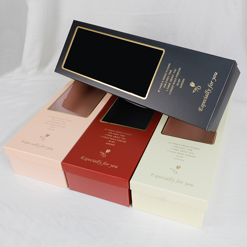 Juego de Dos Cajas de Regalo Rectangulares Tang De Golden Whisper con Ventana Transparente, Caja de Regalo Clásica con Diseño Floral, Venta al por Mayor