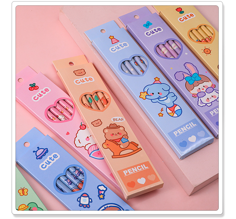 Sweet Cartoon Printed Pencil With Eraser 6 Pieces Set display picture 4