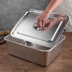 Stainless steel deep square plate canteen dish flat rectangular steaming rice plate with lid baked fish pot tray fast food square plate