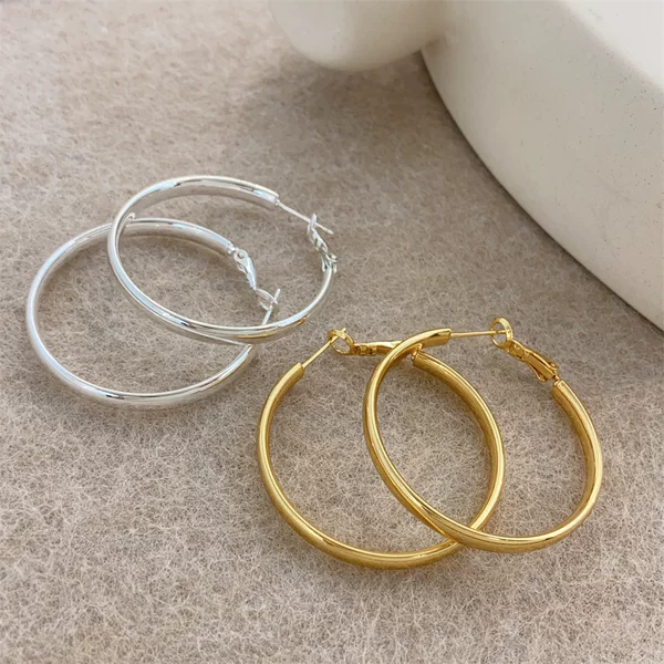 Copper Gold-Plated Minimalist Metal Hoop Earrings for Women, New Cool Style, Fashionable and Elegant Earrings