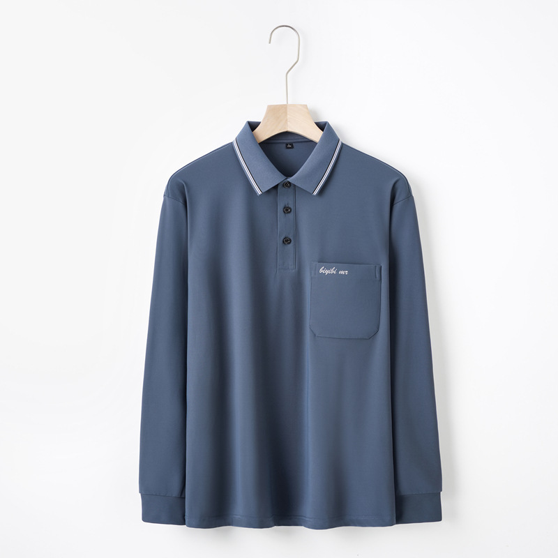 中年男性用長袖ピケ綿Tシャツ、夏用ポロシャツ、中年のお父さん向けトップス、涼しい襟付きシャツ、ピケ素材|undefined