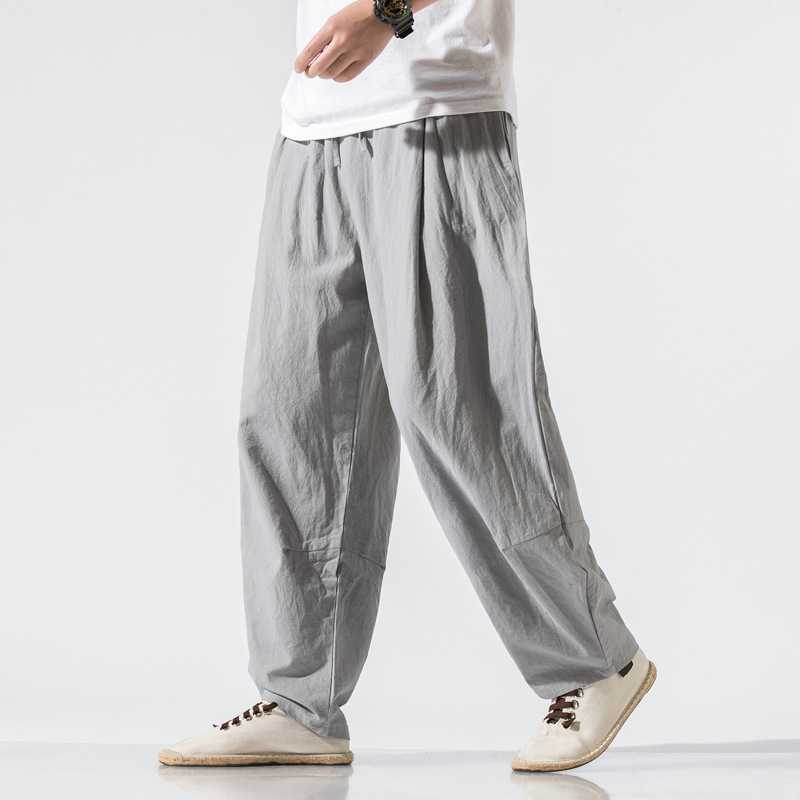 Chinese Style Men's Linen Pants Men's Loose plus size Wide Leg Hallen Pants Spring and Autumn Cotton and Linen Bloomers Trousers