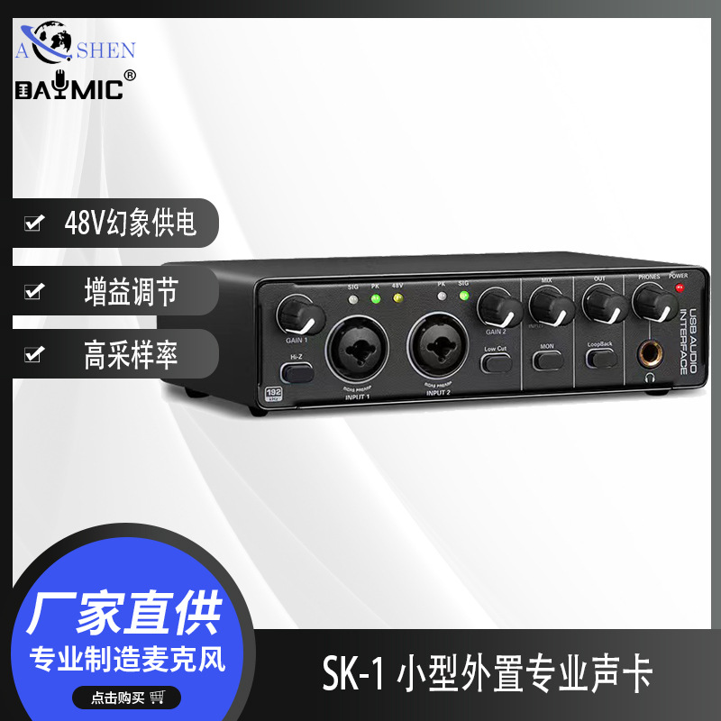 SK-1 小型外置专业声卡 USB电脑免驱动声卡直播录音K歌调音