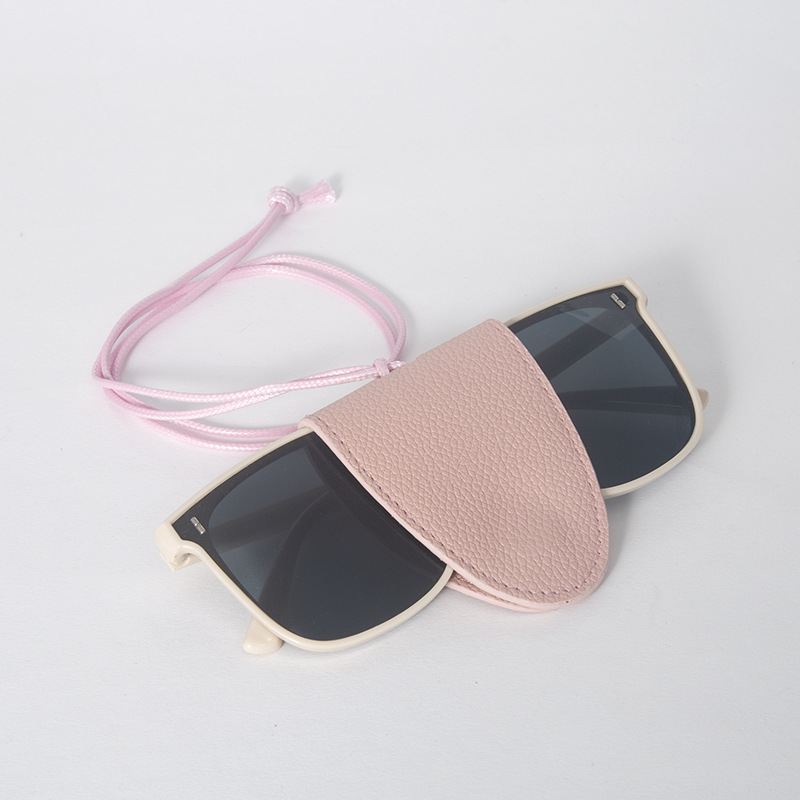 磁気式メガネ収納財布 ブラウンライチ柄 首掛けサングラスホルダー PUレザーメガネバッグ アクセサリー吊り下げ紐 卸売