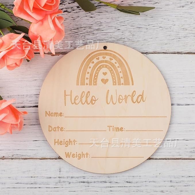 10.16cm recién nacido de madera de doble cara tallado hito mes del bebé película redonda conmemorativa accesorios de la foto del bebé
