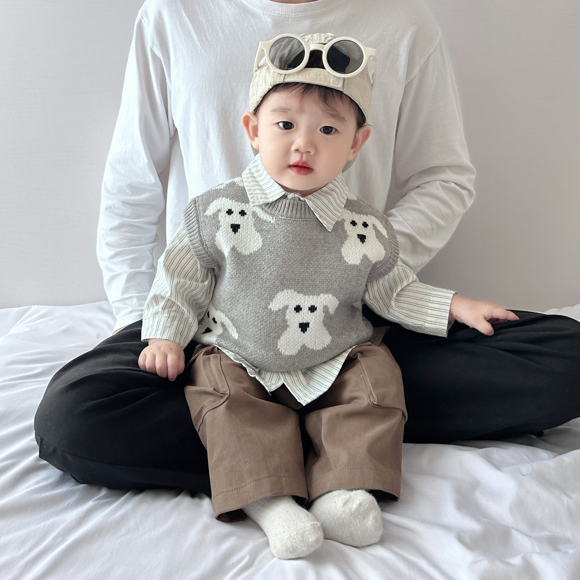 Ropa infantil coreana para niños chaleco de otoño y invierno nuevo bebé dibujos animados animales Jacquard chaleco de punto abrazadera