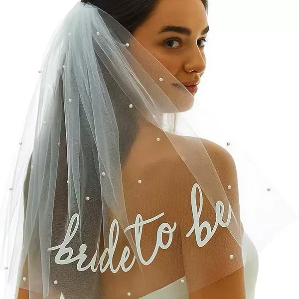 European and American Best-Selling Bridal Pearl Embroider Hot Lettering Veil Bride to Be Veil Wedding Essential Dress Accessories