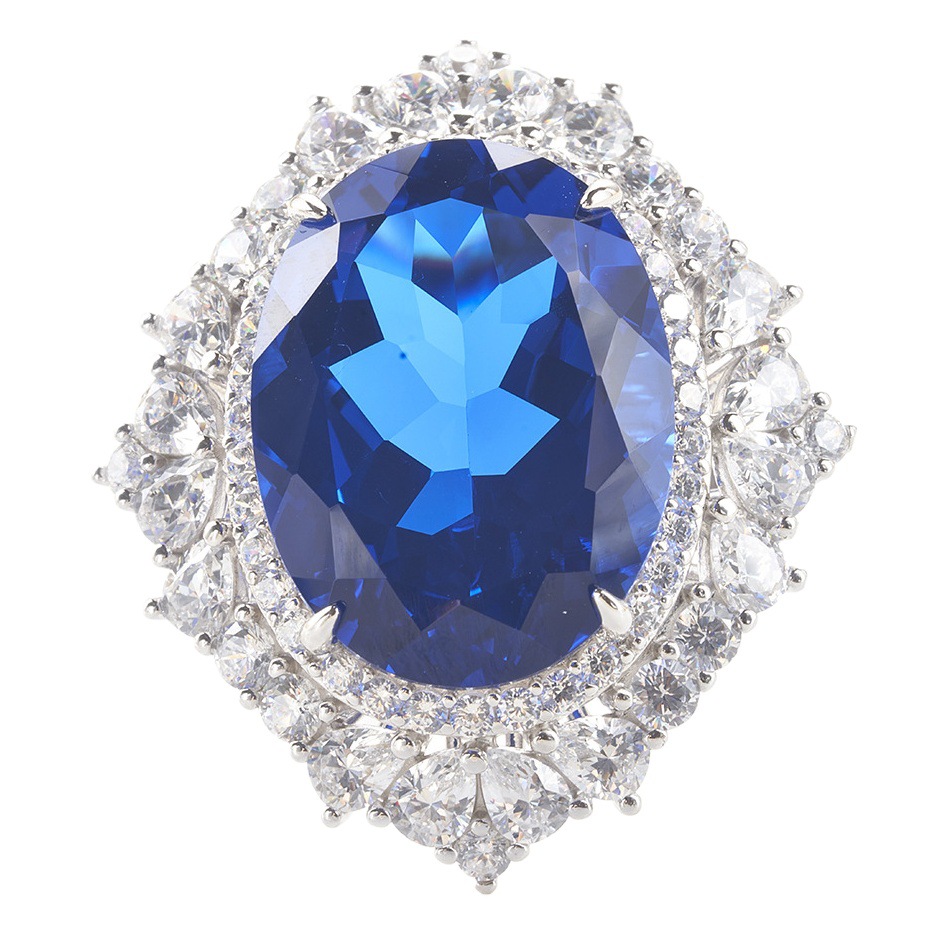 S925 plateado de cinco capas de espesor incrustaciones de platino sintético 30 quilates anillo de zafiro emperador transfronterizo en vivo para especial