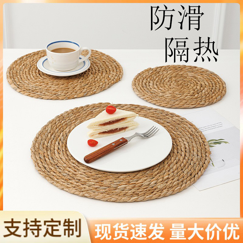 American Tea Plate anti-deslizante cocina aislamiento térmico cocina aislamiento térmico cojín de mesa occidental cojín de té de hierbas trenzadas redondas cojín