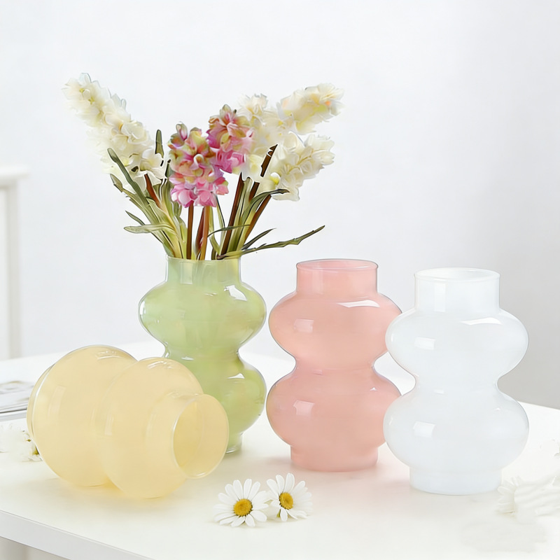 Vaso de vidrio de ventana de crema simple lujoso ligero inswind hogar suave flor hidropónica decoración decoración de escritorio