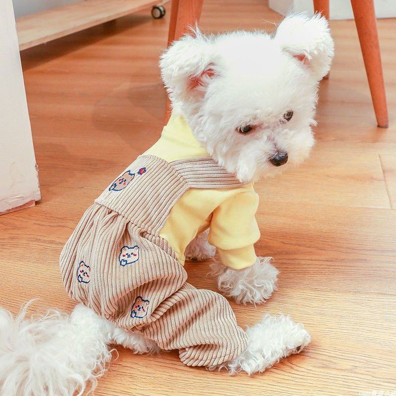 (2개) 애완 동물 옷 봄과 가을 강아지 옷 네 다리 얇은 개 멜빵 테디 옷 작은 개 곰
